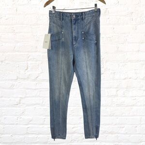 VII x VII High Rise Tapered Leg Ankle Zip Moto Jean Size 2 Medium Blue Wash- NEW